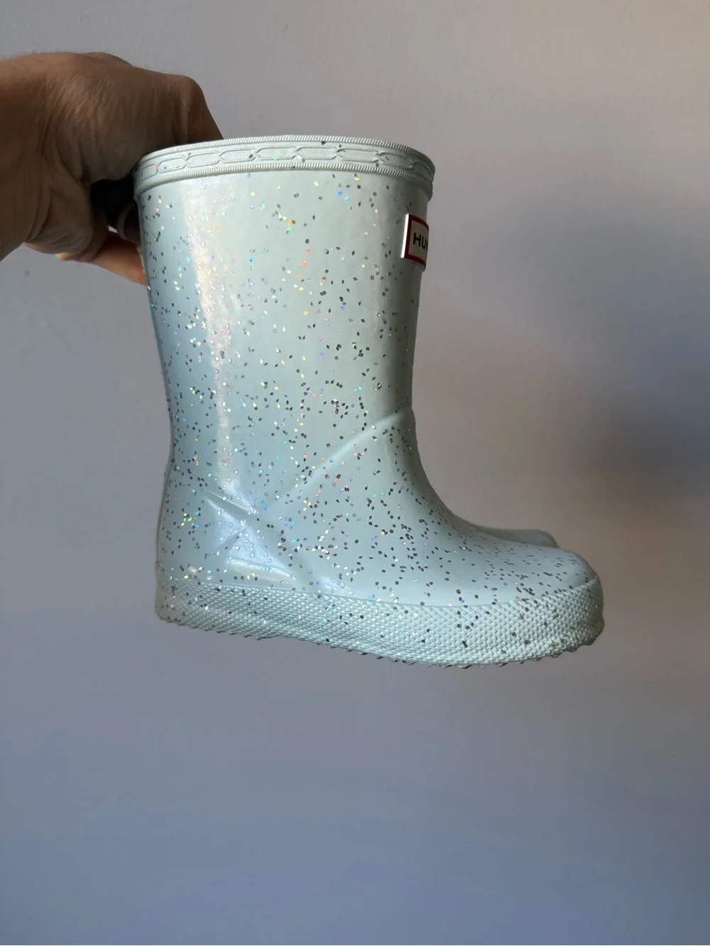 HUNTER Kids First Giant Glitter Sparkly Rain Boots Mint Aqua Light Blue Size 7C